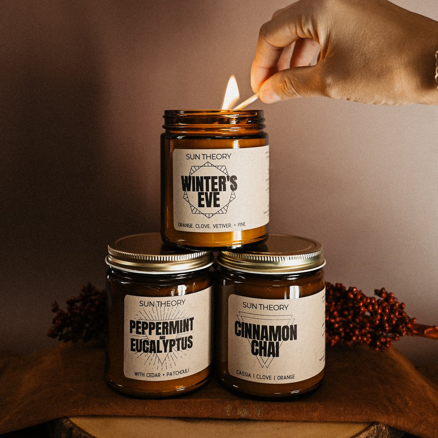 Winter Candles -  8oz Amber Jars